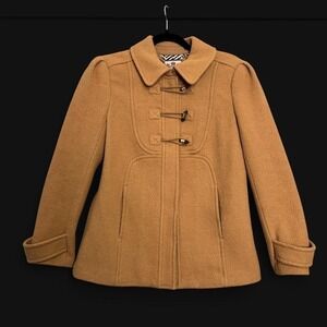 Juicy Couture‎ Wool Blend Toggle Coat Camel Preppy Academia Sz M Winter 90s Y2K